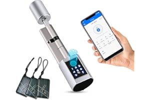 WildFun Serrure Connectée avec Password et Bluetooth,Serrure Empreinte Digitale des Carte RFID,Bluetooth APP, Serrure Biométrique de Porte Intelligente,Cylindre de Serrure Electrique à Code Argenté
