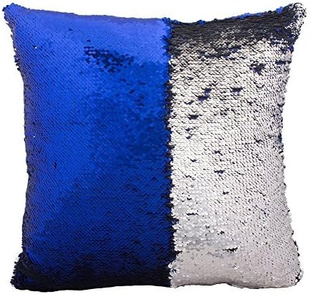 Fengheshun Reversible Sequins Pillowcase Mermaid Pillow Covers 40×40 cm Two Color Changing (Sapphire Blue + Silver)