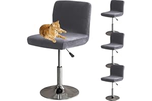 HOMECOVER Coprisedia Da Bar Con Schienale, Elastico Velluto Tessuto Copriseduta Per Sgabelli Da Bar Rimovibili Schienale Basso Girevole Coprisedie-grigio-4 pezzi