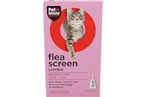 Pet Shield Flea Screen Combo Cat - Spot-On Flea Treatment for Cats & Kittens Over 8 Weeks Old - Vet Approved Formula Kills Fleas, Flea Eggs, Ticks (1 Pipette)