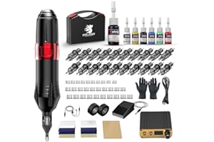 Solong Tattoo Hybrid - Set di macchine per tatuaggi professionali ad alte prestazioni, 20 aghi, alimentazione LCD di precisione, pedale, 7 inchiostri premium e custodia per il trasporto