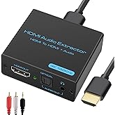 HDMI Audio Extractor 4k HDMI Optical Splitter Adapter Converter 3.5 mm Stereo + Optical Toslink SPDIF Out Supports 5.1 HDCP 3D 1080P Dolby Digital DTS