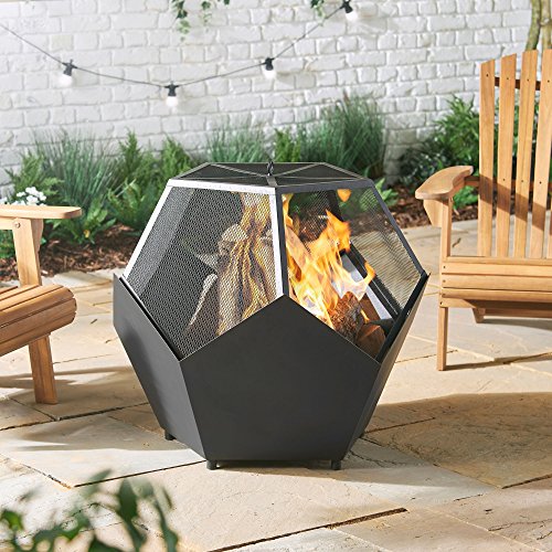 Vonhaus Pentagonal Fire Pit Bowl With Poker Outdoor Black Steel Garden
