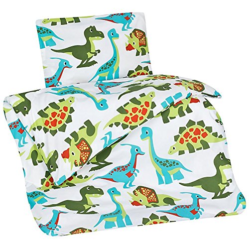 Aminata Kids - süße Bettwäsche Dinosaurier 100x135 Jungen-Kleinkinder-Bettwäsche Dino hochwertige Baumwolle - KINDERBETTGRÖSSE