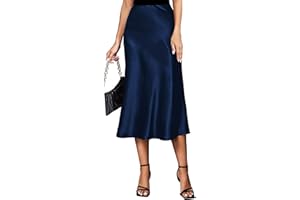 Koerye Gonna Donna Raso Vita Alta e Linea ad A Elegante Seta Midi Gonna da Lavoro Casual Elastica con Zip Festa Estate