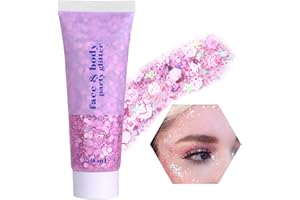 ‎BESTAUTY Bestauty Festival Glitzer, Body Glitter Gel 50ml, für Gesicht Haare Lippen Nägel DIY, Long-Lasting für Festival Party Make-up Gesichtsglitzer Glitzer für Haare Festival(#3 Rosa)