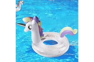JUNBAOYYDS Bouée Licorne, Licorne Anneau de Natation, Flotteur de Piscine Gonflable avec Paillettes, Unicorn pour Adultes et Enfants Bouée d'été Eau Jouet