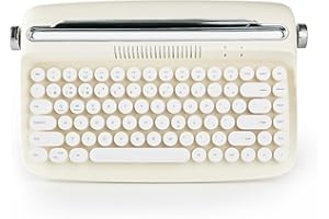 ‎YUNZII YUNZII ACTTO B303 Kabellose Schreibmaschinentastatur, Ästhetische Retro-Bluetooth-Tastatur Mit Integriertem Ständer Für Mehrere Geräte (B303, Elfenbeinbutter)