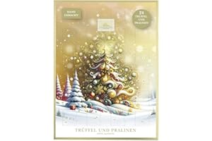‎LAUENSTEIN CONFISERIE Lauenstein Confiserie Pralinen Adventskalender Weihnachtsbaum gold, 24 handgefertigte Pralinen ohne Alkohol, 300g, mit 12 verschiedenen Pralinensorten, Weihnachtskalender zum Aufstellen