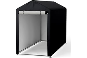 XEMQENER Bike Storage Shed, 4x6 FT Outdoor Bike Tent Waterproof, Portable Garage Car Shelter with Galvanized Steel Frame for Motorbike, Garden Tools, 120x181x163 cm, Black
