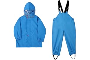 Ynport Crefreak Unisex Trajes de lluvia para Niños Chaqueta Impermeable con Pantalones de lluvia con Tirantes Chubasquero Ligero para Niños con Capucha al aire Libre para Niño y Niña