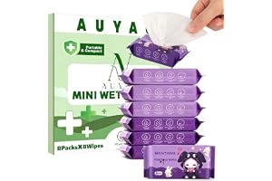 AUYAO 8 förpackningar med mini mjuka våtservetter resestorlek för vuxna och barn