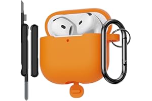 AOTUAO Case Compatible with AirPods 4th Generation Case Cover with Cleaner Kit, Shockproof Drop Protection Scratch Resistant Silicone Case Cover for AirPods 4 2024 with Keychain, Orange