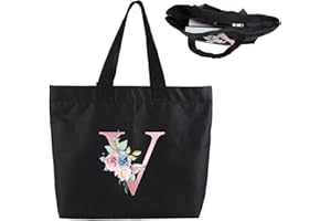 Blisswave Tote Bag Personalizada A-Z, Resistente a la Suciedad, al Desgaste y al Agua, Bolsa Personalizada, con Un Hermoso Estampado, Regalos Personalizados para Mujeres