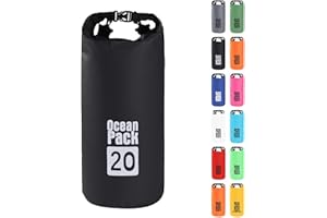 MOMAHUA 20L Sac étanche Polyvalent Noir, 2L/5L/10L/15L/20L/30L Waterproof Dry Bag avec Longue Bandoulière Réglable Sac à Dos Confort Imperméable pour Bateau/Kayak/Pêche/Rafting/Natation/Camping/Snowboard