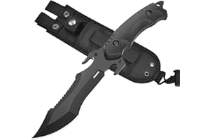 Aolegoo Cuchillo de Hoja Fija con D2 Acero Inoxidablemás, Cuchillo Supervivencia con Funda de Nylon + Mango de G10 para Camping, Supervivencia y Bushcraft (Negro)