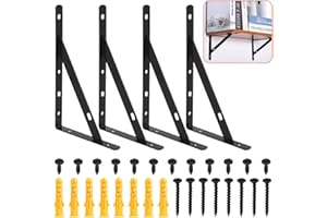 GOHOKI 4 Pcs Wall Shelve Brackets Heavy Duty Floating Shelf Brackets Supports Screws and Wall Plugs Set 90 Degree Angle Metal Brackets Black（155x250mm）
