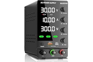 RUZIZAO Laboratory Power Supply 30 V 10 A, Adjustable Laboratory Power Supply with OCP/OVP, Output Switch and Encoder Control, DC Switching Power Supply 18 W USB-A/Type-C Fast Charging Interface/Test