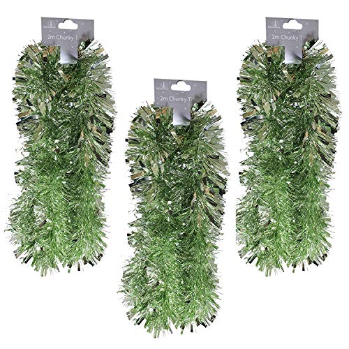 Widdle Gifts Ltd Navidad Grueso Espumillón Árbol Decoración de Habitación 3 Largos 2 Metros - Verde Pálido