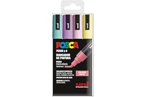 UNI Posca Estuche de 4 Rotuladores PC5M de Punta Cónica Colores Pástel