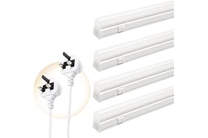 QSMILE LED Batten Light 4ft with UK PLUG, 4 Packs 18W 2000lm, 4000K Workshop Lighting, T5 Wall and Ceiling Lighting, Connect Up to 6 LED Tube Lights with On/Off Switch, Applicable to Garage, Office, Shop