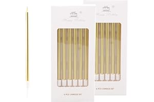 ‎BOLOSA Bolosa 12 Stück Geburtstagskerzen, Kerzen Geburtstag, Tortenkerzen für Kuchendekorationen, Geburtstagskerze für Geburtstagskerzen Kinder, Dekorative Geburtstagstorte, Babyparty, Mädchenparty, Gold