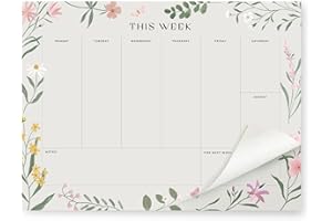 MYGA Weekly Planner Pad - 52 Undated Tear Off Sheet Planning Pad with Daily Schedule & To Do List - A4 Organiser, Work Notepad and Meal Planner for Fridge, Wall & Desk - 100gsm, Floral, 28cm x 21cm