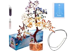 KACHVI Seven Chakra Crystal Tree Bonsai Dinero Cristales y Cristal Natural Meditación Espiritual Regalos Hogar Oficina Decoración Adornos, Amatista y Rosa Regalo, 300 Cuentas Alambre Dorado