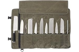 YWYHHM Chefs Knife Roll Bag,12OZ Waxed Canvas Knife Bag,11 Slots Chef Knife Bag,Knife Case Storage Tote,Tool Roll Cutlery Tool Case for Camping Hiking, Gifts for Men Dad Father (Army Green)