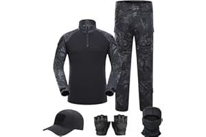 SANYETS Tactical Suit Combat Pants and Shirt Hat Gloves Balaclava Set Black Camouflage Uniform Military Airsoft Gear