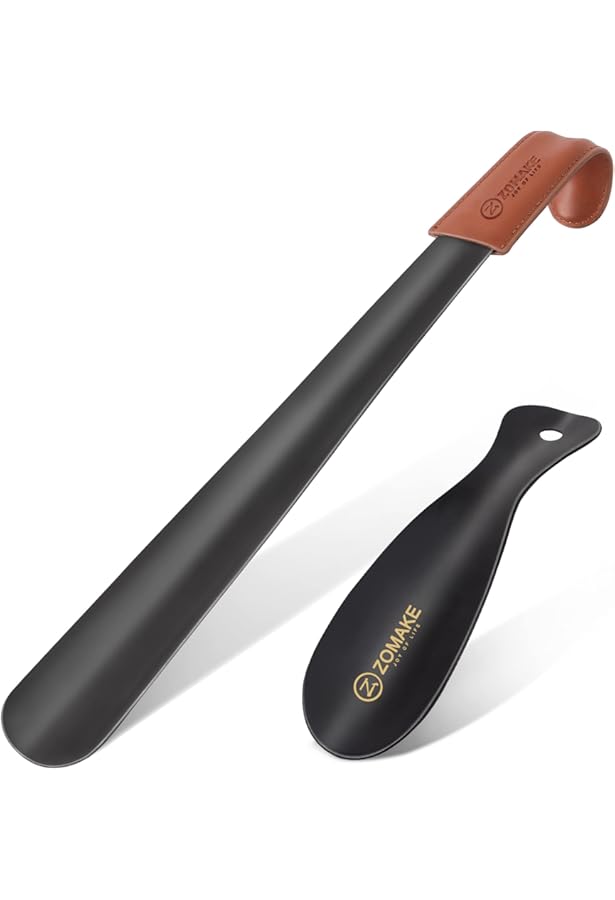 ZOMAKE Chausse Pied Long Metal 42cm - Grand Chausse-Pied En Acier Inoxydable Chausse Pieds Avec Étui En Cuir,Chaussé Pied Facile à Utiliser - (Noir