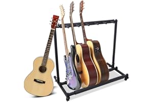 Donened Supporto per chitarra a 5 scomparti, supporto per chitarra multiplo con piedini regolabili, chitarra classica, chitarra acustica, chitarra elettrica, basso elettrico multistand (2)