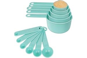 UAUGULFT Set di 11 misurini e cucchiai dosatori riutilizzabili in plastica, 5 tazze e 6 cucchiai che possono essere utilizzati per misurare ingredienti solidi e liquidi, verde