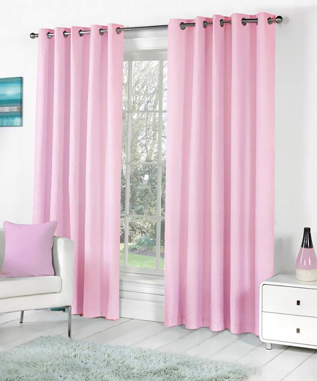 La Roze Home Furnishings Solid 2 Pc Eleyet Plain Curtains for Door 7 Feet, Pack of 2 (Pink)