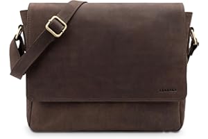 LEABAGS Bolso Bandolera para Hombres y Mujeres | Bolsa Ordenador Portátil de Cuero Auténtico 14" | Bolsa de Mensajero con Correa | Bolsa de Hombro | Bolsa de Mano de Trabajo