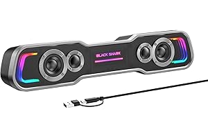 Black Shark PC Lautsprecher mit Tiefe Bässe, Bluetooth & USB/USB C Dual-Modus PC Soundbar mit Dynamische mehrschichtige RGB-Beleuchtung, Computer Lautsprecher für PC, Laptop, Monitor, Tablets(BS-SP1)