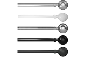 Caecus Metal Eyelet Extendible Curtain Pole 28mm Diamanter 210-400cm Length Painted Black Ball with Crystal Ball Finial Ends