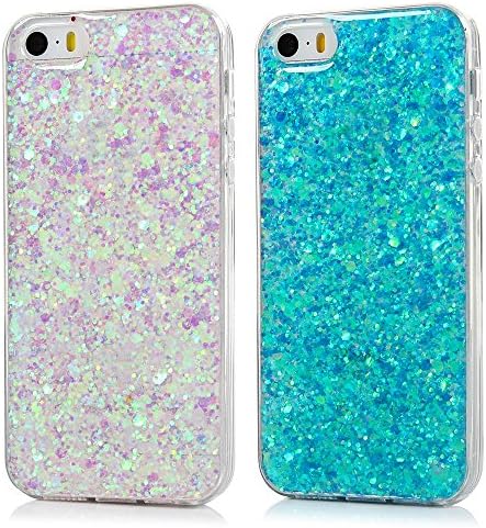 iPhone 7 Case, iPhone 8 Cover [2 PACKS], Bling Glitter Soft Gel Clear TPU Shell, Luxury Shinny Sparkle Transparent Silicone Case Back Cover for iPhone 7 / iPhone 8, Blu + Pale Purple