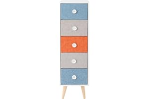 Rebecca Mobili Settimino 5 Cassetti, Cassettiera Montata, Bianco Grigio Azzurro Arancione, Moderno, Mdf Legno Tessuto, Per Camera Ingresso - Misure 88 x 25 x 25 cm (HxLxP) - Art. RE6670