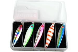 Tolure Jig Señuelos 20g 30g 40g Metal Fundido Pesca en Agua Salada Jigging, Recubrimiento de Papel Láser Luminoso Kit de Señuelos de Pesca Aparejos para Platija Salmón Dorada Caballa Trucha 5 Piezas/Caja