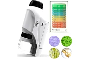 XEERUN Taschenmikroskop für Kinder, 60x-120x Mini Handmikroskop mit 12 Objektträgern,Tragbares Mikroskop mit LED Licht für die Naturbeobachtung Insekten- im Freien