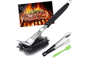 VDISRR Brosse de nettoyage pour barbecue - Longue poignée - Avec 1 pince à barbecue et 1 brosse de cuisson - Convient pour tous les types de barbecues