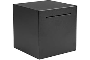 FerraDrend Tirelire Inouvrable 12x12 cm, Acier Inoxydable, Noir, 800 Pièces ou 1500 Billets, Adulte et Enfant, Boîte à Économies, Classique