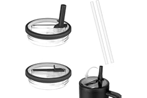Pavlleen 2 Stück Ersatzdeckel für 40oz Becher,Wiederverwendbarer Auslaufsichere und Staubdichte Tumbler Abdeckungen Becher,mit Trinkhalmen, Für Stanley Cup Zubehör Ersatzdeckel Deckel （Schwarz）