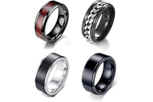 VELESAY 4 Piezas Negro Anillos Hombre Acero Inoxidable Vintage Cadena Anillos Celtas Giratorios Anillos para Hombres Mujeres Antiestres Anillos Hombre Negro Anillo Giratorio Hombre Anillos de Acero Mujer