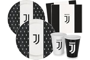 Isola Party Kit Festa di Compleanno Juventus per 16 Persone Eco-Friendly (16 Piatti ⌀ 23 cm, 16 Bicchieri 266 ml, 20 Tovaglioli 33x33 cm)