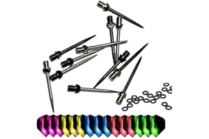 ToBeIT Lot de 12 pointes de fléchettes en acier - Pointes interchangeables en métal 2BA - Anneaux en caoutchouc - Convient pour fléchettes en acier