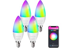 FREECUBE E14 Smart LED Kerze, Wlan Lampe 5W 500LM Mehrfarbige Dimmbare Smarte Alexa Glühbirne Led Dimmbar, Kein Hub Benötigt, RGB/Warmweiß/Kaltesweiß licht, Sprachsteuerung 4 Pack