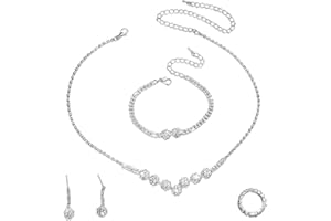 Zernblend Lot de 4 bijoux de mariée argentés - Collier de mariage - Boucles d'oreilles - Bracelet - Bague - Strass cristal - Bijoux sans allergènes, multicolore, L