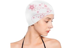 RDWESZOD Femmes Filles Silicone Bonnet de Bain, imperméable Floral imprimé Long Hair Swim Cap
